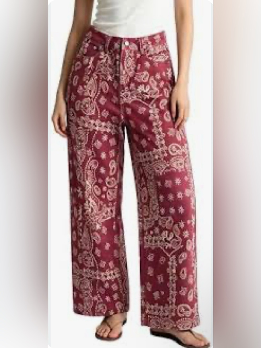 Wide-Leg Paisley Print Pants - Burgundy